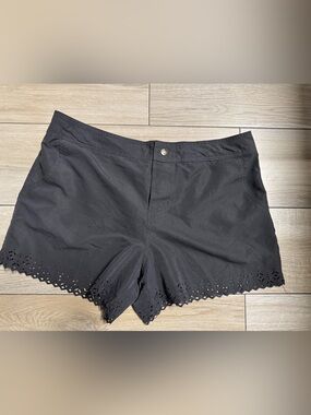 Point Zero Black Scalloped Laser-Cut Hem Shorts